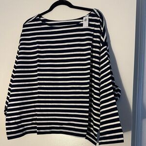 Women Navy and White Striped Top Size 3X Long Sleeve